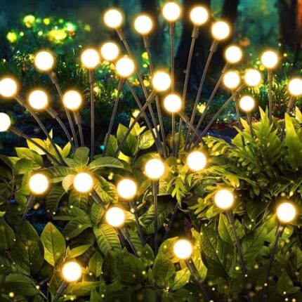 iBaycon 4 Pack Solar Garden Lights, 10 Lighting Modes Color Changing Solar Firefly Lights Outdoor Waterproof, Solar Swaying Light for Garden Yard Patio Pathway (Warm White to Multicolor)