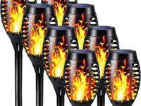 iBaycon 8 Pack Solar Torch Flame Lights, Waterproof Outdoor Solar Lights with Flickering Flame, Solar Pathway Lights for Garden Yard Patio Lawn Pathway