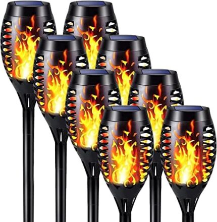 iBaycon 8 Pack Solar Torch Flame Lights, Waterproof Outdoor Solar Lights with Flickering Flame, Solar Pathway Lights for Garden Yard Patio Lawn Pathway