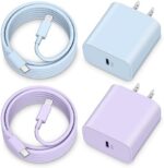 iPhone Fast Charger, 2-Pack 20W USB C Charger Block Fast Charging Plug Power Adapter with 6FT Long iPhone Charger Cord Charging Cable for iPhone 14 13 12 11 Pro Max Mini XR XS X 8, iPad [Purple+Blue]