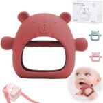 1 PCS Bear Baby Teether, Anti-Drop Teething Toy for Babies 3+ Months, Silicone Teether Toys, Infant Toys for Sucking Needs, Baby Chew Toys for Teething Relief, BPA Free (red)