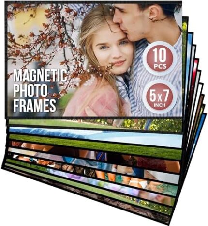 10 Pack 5x7 Magnetic Picture Frames for Refrigerator - Magnet Picture Frames for Fridge - Magnetic Photo Sleeves - Magnetic Photo Pockets - Magnetic Picture Holder - Locker Magnet Frames