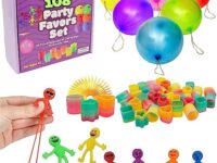 108 Pcs Party Favors for Kids, Goodie Bags Birthday Stuffers, Punch Balloons, Mini Coil Spring, Stretchy Bendable Man, Birthday Halloween Gifts, Sensory Fidget Toys, Treasure Prize Box Toys