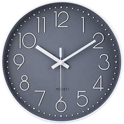 12 Inch Non-Ticking Wall Clock Silent Battery Operated Round Wall Clock Modern Simple Style Decor Clock for Home/Office/School/Kitchen/Bedroom/Living Room (Gray)