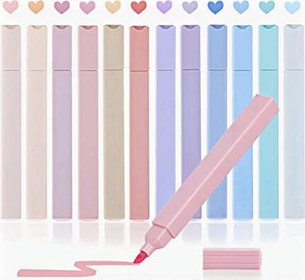 12 Pcs Aesthetic Cute Highlighter,Pastel Highlighters with Soft Chisel Tip,Multi-Color Highlighters Markers,No Bleed Dries Quickly Bible Highlighter for School Office Supplies