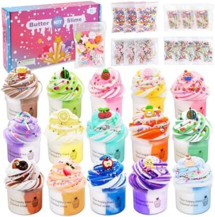 15 Packs Slime Kit for Girls Kids Cloud Fluffy Butter Slime Kits for 8-12 Girl Boys DIY Slimes Making Candy Set Supplies Birthday Party Favors Kid Stress Relief Toys Fit Kids Education