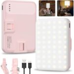 Anautin Selfie Light, 60 LED 2200mAh Rechargeable Clip Fill Video Light, 7 Light Modes, 10-Level Brightness, CRI 97+, Portable Clip on Light Phone Light Pink