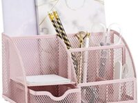 Annova Mesh Desk Organizer Office with 7 Compartments + Drawer/Desk Tidy Candy/Pen Holder/Multifunctional Organizer (Light Pink)