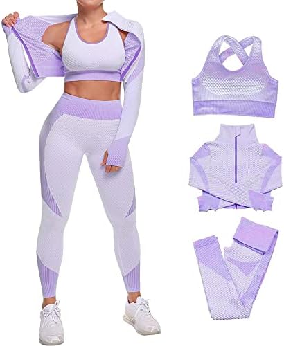 Veriliss 3pcs Seamless Outfit Workout Sets Gym for Women, Fitness Sports School Running Clothes Yoga Sportswear