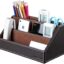 KINGFOM Leatherette Multi-Function Desk Organizer Storage Box, 5 Compartments Office Supplies Caddy, Pen/Pencil, Cell Phone, Business Name Cards, Note Paper, Remote Control Holder Organizer