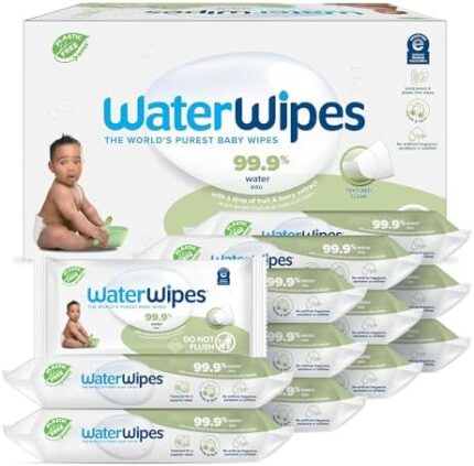 WaterWipes Plastic-Free Textured Clean, Toddler & Baby Wipes, 99.9% Water Based Wipes, Unscented & Hypoallergenic for Sensitive Skin, 720 Count (12 packs), Packaging May Vary