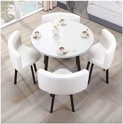 Business Dining Table Set Space-Saving Furniture, Negotiation Table and Chair Combination Simple Modern Reception Small Round Table Office Meeting Room (Color : Pink) (White)