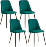 HOMCOM Dining Chairs Set of 4, Modern Kitchen Chairs with Velvet-Touch Upholstery, Curved Back and Wood-Grain Steel Legs, Accent Chairs for Living Room, Bedroom, Green