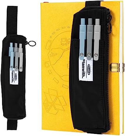 Small Pencil Case, Pen Holder for Notebook, Small Pouch with Adjustable Elastic Band, Pen Pouch Slim Travel Makeup Zipper Bag Hold Multi Pens for Office School Stationary Supplies (Black)