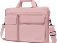 MOSISO Laptop Shoulder Bag Compatible with MacBook Air 15 inch M3 M2 2024 2023/Pro 16 M3 M2 M1 2024-2019,15-15.6 inch Notebook with 2 Raised&1 Flapover&1 Horizontal Pocket&Handle&Belt, Pink