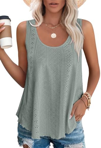 isermeo Womens Tank Tops Eyelet Embroidery Scoop Neck Loose Casual Sleeveless Flowy Summer Shirts Trendy S-2XL