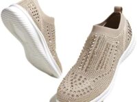 LUCKY STEP Women's Rhinestone Mesh Slip On Walking Shoes Fashion Sneaker