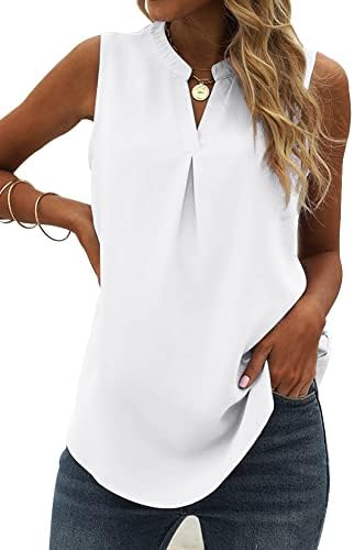 isermeo Womens Tank Tops Pleated V Neck Sleeveless Summer Shirts Loose Casual Tank Tops Blouse S-XXL