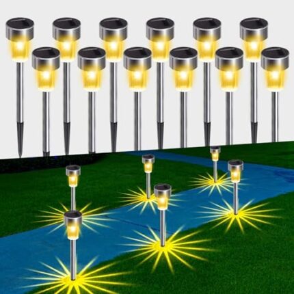 Fohil Solar Garden Lights, 12 Pack Solar Pathway Lights Waterproof, Solar Powered Outdoor Lights, Solar Landscape Lighting Lights for Outside Yard Driveway Walkway Lawn Patio Decor