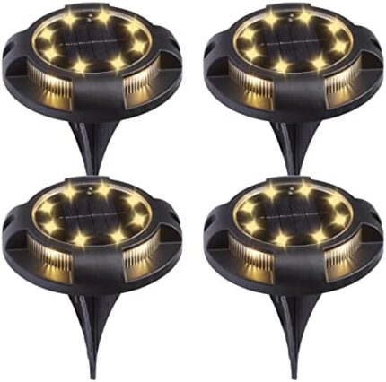 K.E.J. Solar Ground Lights Solar Outdoor Lights Waterproof Solar Garden Lights 4 Pack Solar Lights Outdoor Solar Powered Waterproof Landscape Lights for Garden Lawn Pathway Walkway Deck Yard