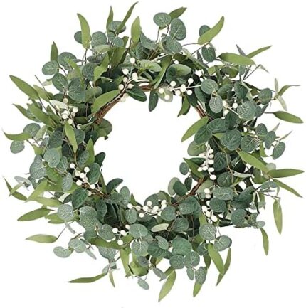 19.68 Inch Artificial Eucalyptus Wreath Leaves Green Wreaths for Front Door Spring Decor Summer Leaf Window Farmhouse Wall Indoor Outside Used Decorations for Door Window