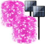 2-Pack 200 LED Solar Fairy Lights Outdoor, Upgraded Oversize Lamp Beads & Super Bright Solar String Lights Outoor, 8 Modes Solar Lights for Garden Patio Decorations（Pink