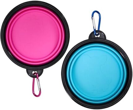 2 Pack Collapsible Dog Bowl Travel Dog Bowls Portable Dog Water Food Bowl 350 ml Pet Feeder Bowl with Carabiner Pet Supplies for Traveling, Hiking, Walking