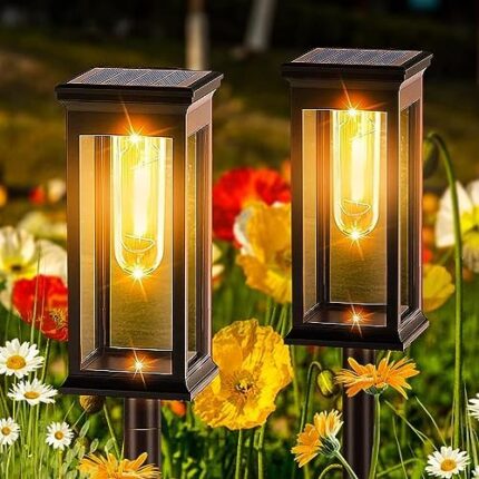 2 Pack Solar Pathway Lights Outdoor,YoreZcop Brighter Solar Lights Outdoor Waterproof,Auto On/Off Solar Lights Outdoor Garden,Outdoor Solar Lights for Walkway Driveway Garden