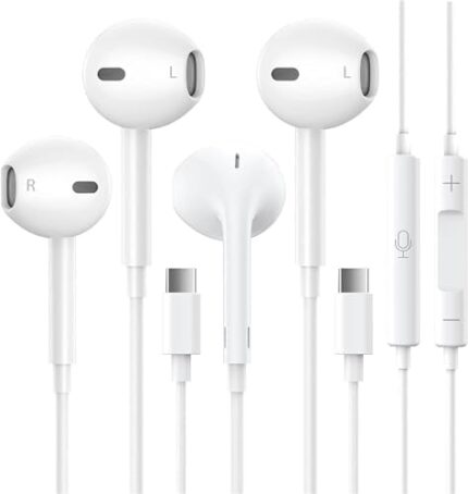 2 Packs USB C Headphones for iPhone 15,Type C Earbuds with Microphone & Volume Control HiFi Stereo Type C Earphones for Galaxy S24/S23/S22/S21/S20/Ultra Note,for iPhone 15 Pro Max/Pad,Pixel/OnePlus