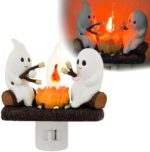 2024 Ghost Campfire Flickering Night Light, Ghosts Campfire Flicker Flame Halloween Nightlight, LED Electric Faux Campfire Night Light, Halloween Night Light Decoration Halloween Gifts (White&1PCS)