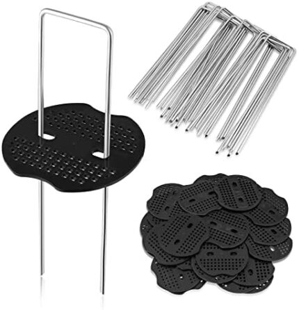 25 Pcs Garden Stakes, Heavy Duty Landscape Staples Securing Pegs for Landscaping Fabric Weed Barrier Irrigation Tubing Garden Staples 6 Inches,2.8mm Thickness(25 Garden Pegs&25 Buffer Washers)(25 Packs)