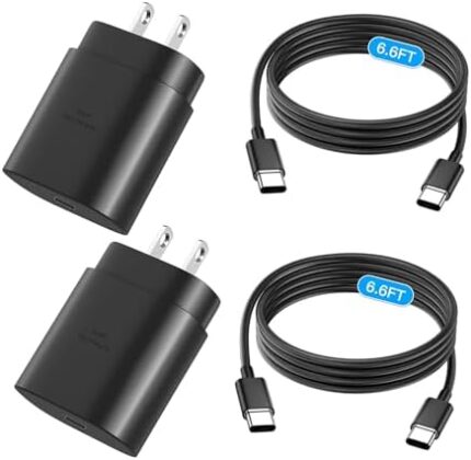 25W 2 Pack Type C Super Fast Charger with 6.6FT Type C to C Power Cord for Samsung Galaxy S23/S23+/S22 Ultra/S22+/S22/S21 Ultra/S21+/S21/S20/Note 20/10+/S7/S7+/S8/S8+ (2Pack-6.6FT)