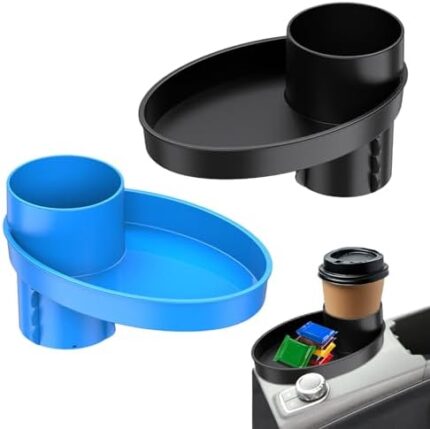 2Pcs Car Seat Cup Holder Snack Tray Easily Convert Car Seat Tray Travel Food Tray for Most Car Seats Stroller, Anywhere Have a Cup Holder