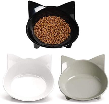 3 Pack Cat Bowl Anti-Slip Pet Water Bowls Shallow Cat Food Bowls Cat Feeding Wide Bowls to Stress Relief for Cat Puppy Rabbit - Grey/Black/White