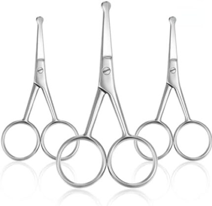 3 Pieces Nose Hair Scissors Rounded Tip Scissors Facial Hair Scissors Stainless Steel Blunt Tip Scissor for Eyebrows, Nose, Moustache, Beard, Grooming