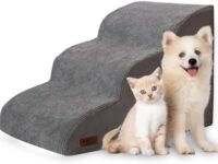 3 Tiers Dog Stairs and Ramp for Small Dogs, Non-Slip Pet Stairs for Beds Or Couches, Pet Steps for Injured Dogs, Elderly Pets, Small Cats, Easy to Walk