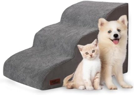 3 Tiers Dog Stairs and Ramp for Small Dogs, Non-Slip Pet Stairs for Beds Or Couches, Pet Steps for Injured Dogs, Elderly Pets, Small Cats, Easy to Walk