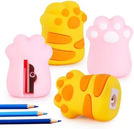 4 PCS Cat Paw Pencil Sharpener, Cute Manual Pencil Sharpener for Kids, Small Handheld Pencil Sharpeners for School, Kawaii School Office Supplies Gifts for Girls, Mini Stationery Pink/Yellow