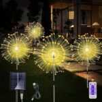 4 Pack Solar Garden Lights Solar Firework Lights with 8 Modes Solar Outdoor Lights Waterproof DIY Landscape Lights with 2 Charging Methods for Garden Patio Party Path Decor (Warm White)