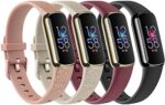 4 Pack Sport Bands Compatible with Fitbit Luxe Bands for Women Men, Soft Silicone Replacement Sport Straps Wristbands for Fitbit Luxe Fitness and Wellness Tracker (Small, 001, Glistening Rose Gold, Glistening Champagne Gold, Wine Red, Black)