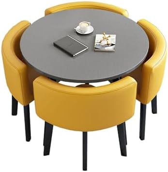 4 Round Chairs Table Grey Table and Chairs Combination Store Leisure Store Space-Saving Dining 4 Set Modern Furniture Sense of Luxury Reception Negotiation Bar Business