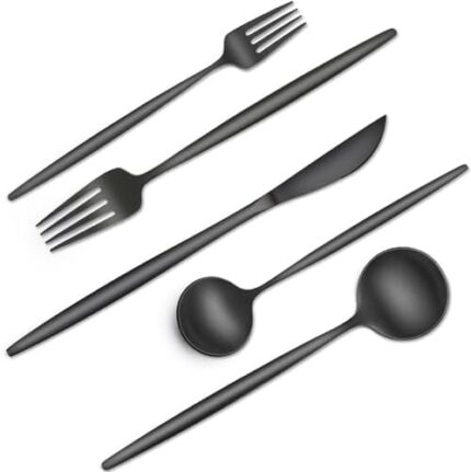 40 Pieces Black Silverware Set, Stainless Steel Flatware Set Service for 8, Tableware Cutlery Set, Utensils for Home, Restaurant, hotel, Include Knife Fork Spoon Set,Dishwasher Safe