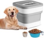 5-15Lb Dog Food Storage Container Collapsible Cat Food Container with Lids Airtight，Measuring Cup and Folding Bowl，Pet Food Storage for Dog, Cat (Grey)