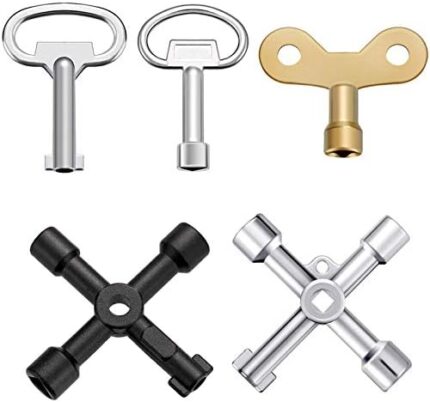 6Pcs Multi-Functional Utility Key Kit Plumbers Tool Key Set,Triangle Spanner Key + 4-Way Service Cross Key + Water keys for Radiators Gas Electric Meter Boxes