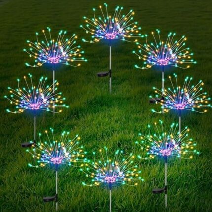 8 Packs Outdoor Solar Firework Lights, 120 LED Solar Garden Lights 2 Modes Copper Wire Lamp Waterproof Decorative Stake Landscape Light for Outdoor Wedding, Party, Garden Footpath, Patio (Colorful)