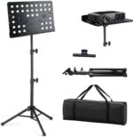 AEILA Portable Sheet Music Stand with Carrying Bag, Adjustable Height 27.6''-57.1'' /70~145cm, Folding Music Stand, Portable Fortable Music stand for Sheet Music, Black