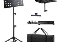 AEILA Portable Sheet Music Stand with Carrying Bag, Adjustable Height 27.6''-57.1'' /70~145cm, Folding Music Stand, Portable Fortable Music stand for Sheet Music, Black