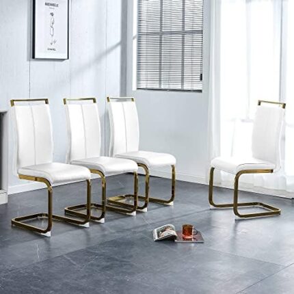 AISYKOD Dining Chairs Set of 4, Modern Dining Room Chairs with Faux Leather Upholstered Seat High Back and Sturdy Chrome Legs, Sillas De Comedor Chairs for Dining Room, Kitchen, Living Room,White