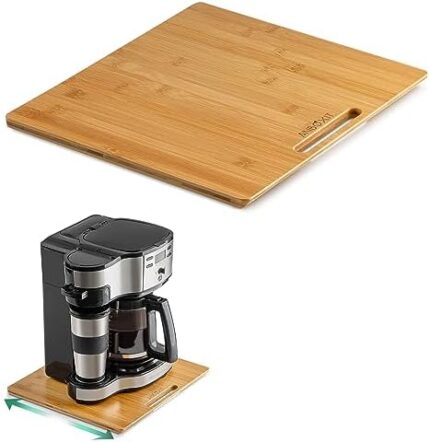 ANBOXIT Appliance Sliding Tray for Coffee Maker, Bamboo Small Appliance Slider for Countertop, Kitchen Pull Out Tray for Coffee Maker, with Rubber Wheels, Wide - Medium (13"D x 14"W)