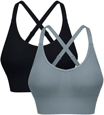 ANGOOL Adjustable Sports Bras for Women, Honeycomb Textured Criss Cross Strappy Cropped Bra Pack for Yoga Workout Fitness